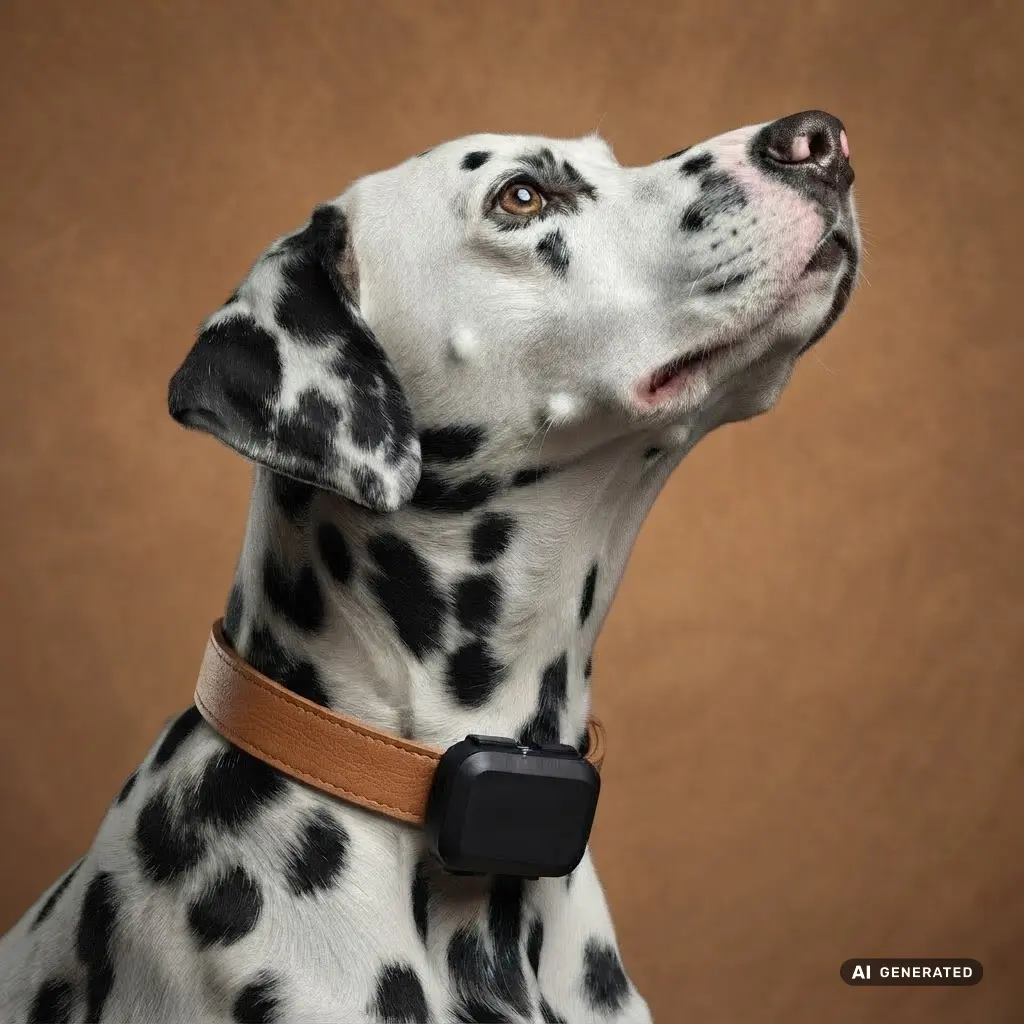 Hund mit PET Finder 4G Mini am Halsband – Vorschau der Gravur