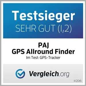 PAJ GPS Allround Finder Testsieger mit 1,2 sehr gut bei Vergleich.org (Siegel)