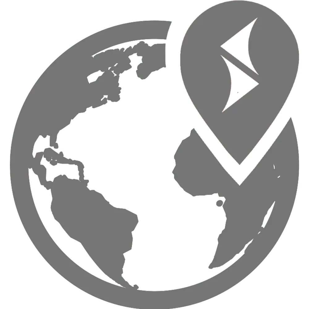 Globus-Icon mit PAJ GPS Symbol auf transparentem Hintergrund