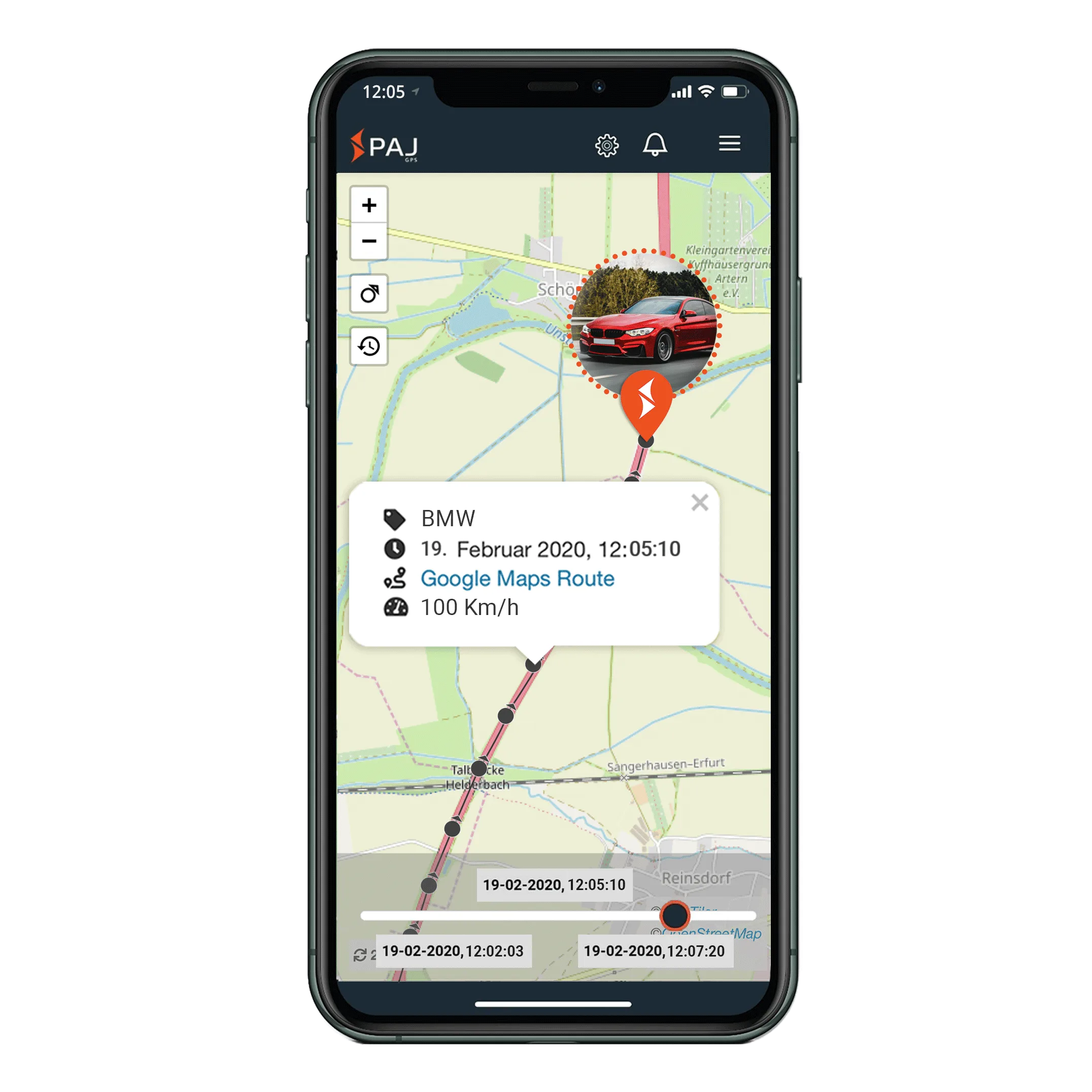 Bild der Google Maps-Route in der FINDER-App