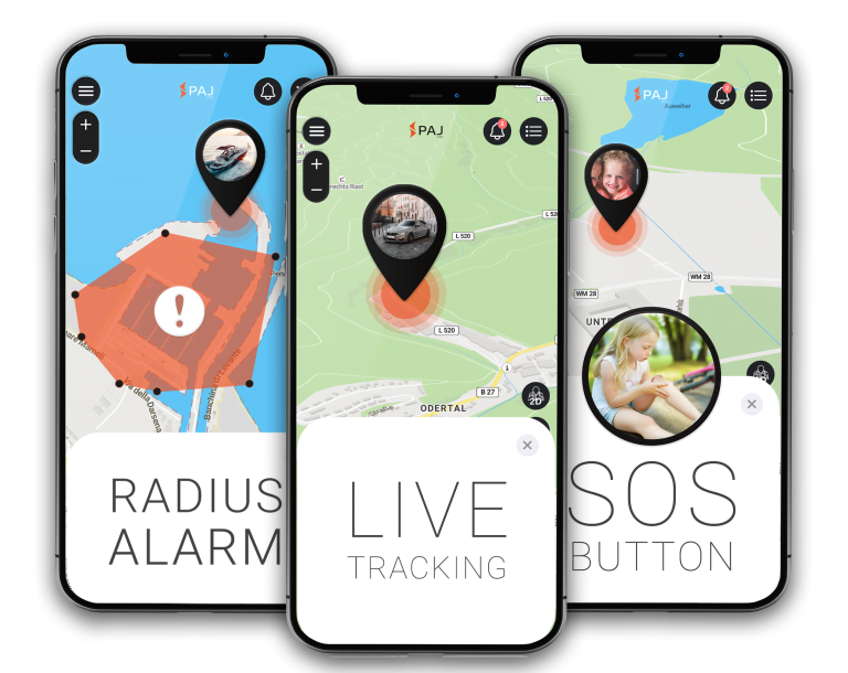 Mockup der Hauteigenschaften der GPS Tracker von PAJ GPS