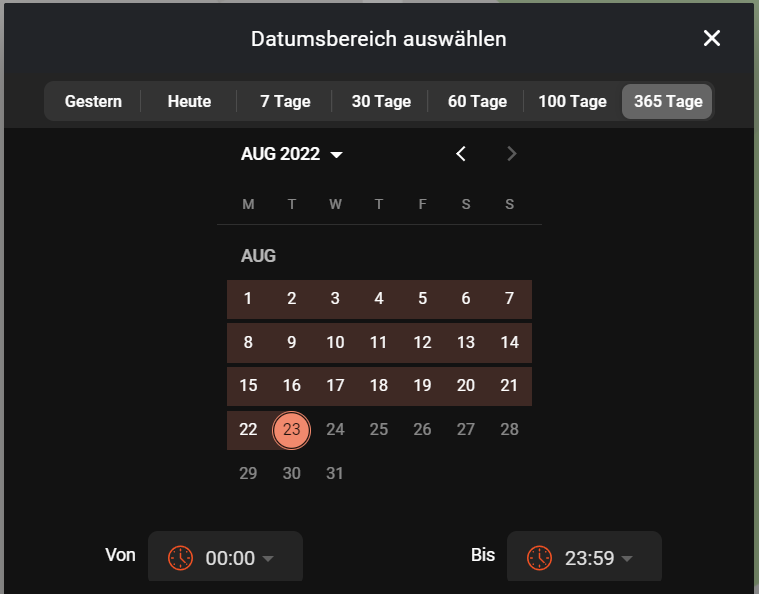 Datumsbereich 365 Tage