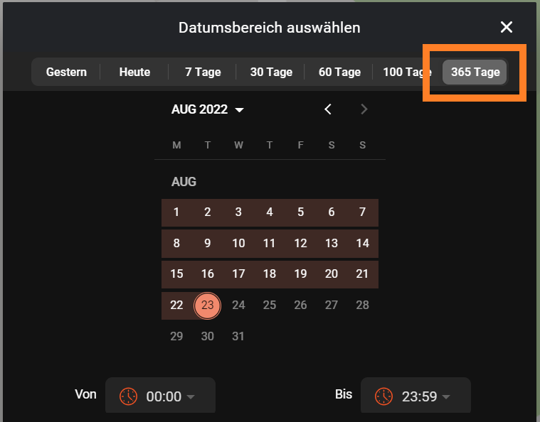 Datumsbereich 365 Tage FINDER Portal
