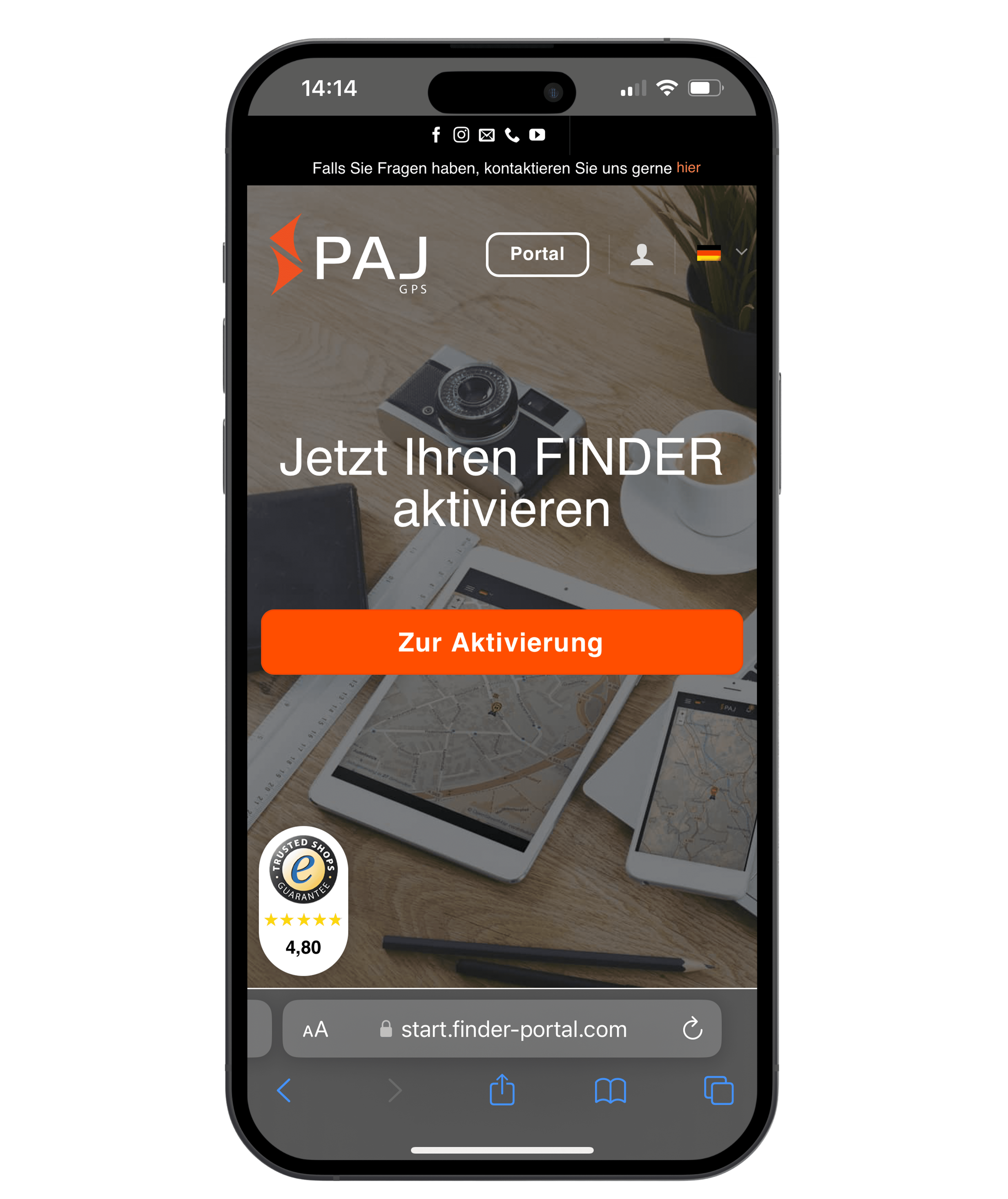 Mockup Handy GPS Tracker aktivieren FINDER Portal PAJ GPS