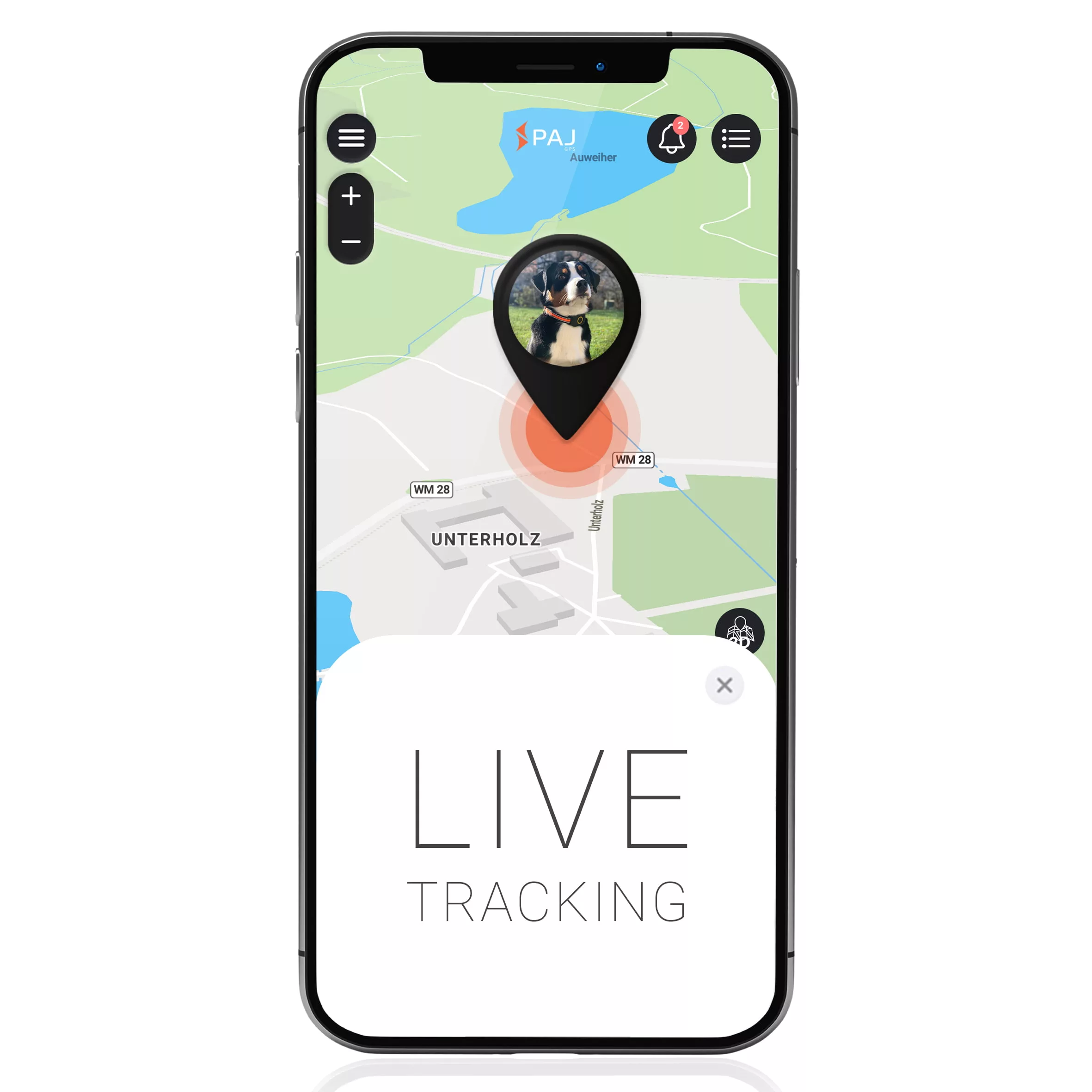 Mockup Smartphone Live Tracking Hund FINDER Portal PAJ GPS Ortungsportal