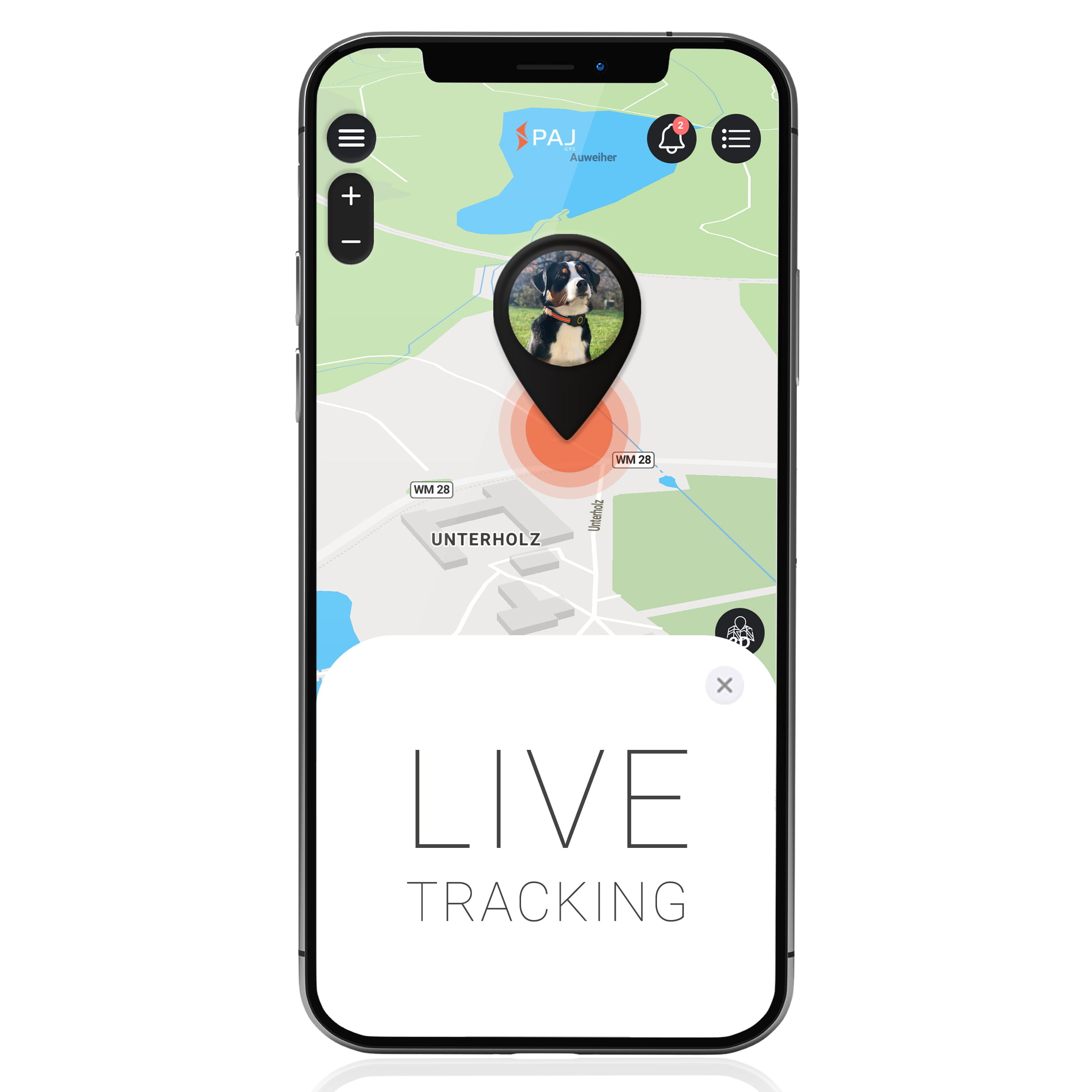 Mockup Smartphone Live Tracking Hund FINDER Portal PAJ GPS Ortungsportal