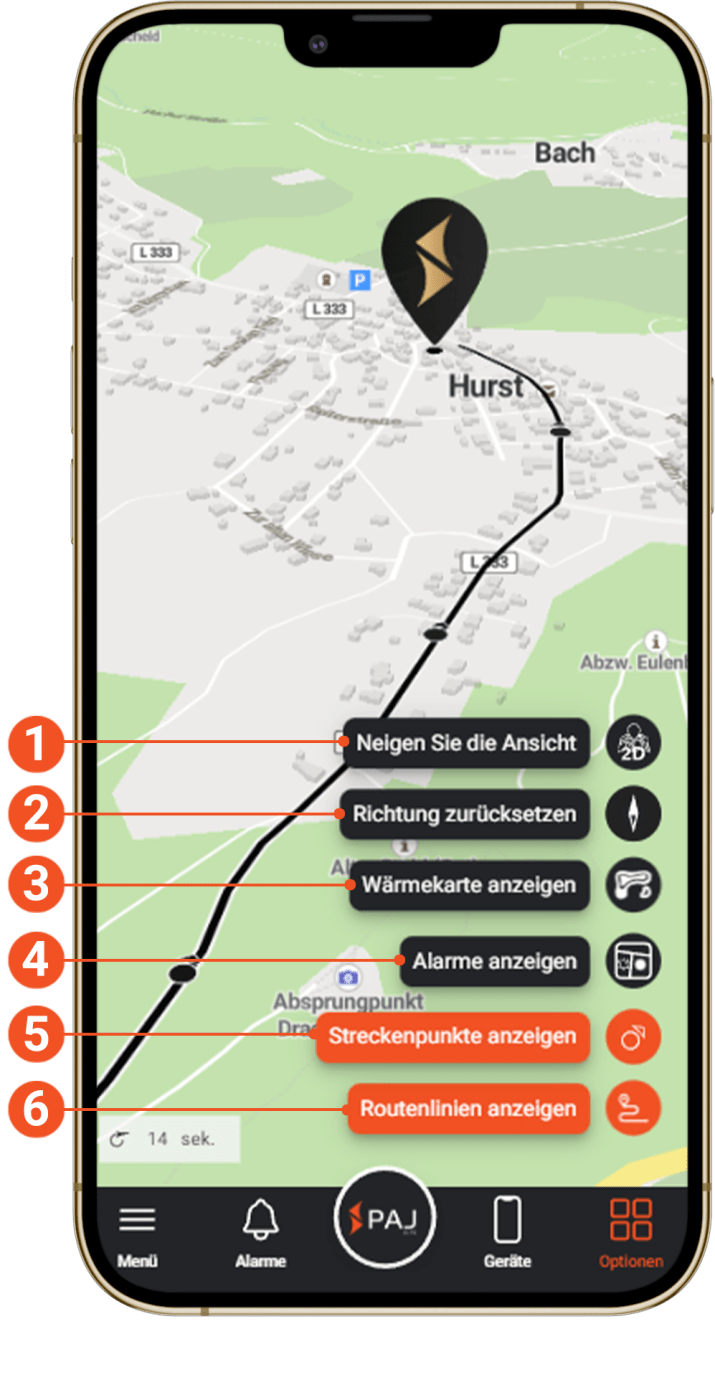 Screenshot Optionen Handy FINDER Portal V2