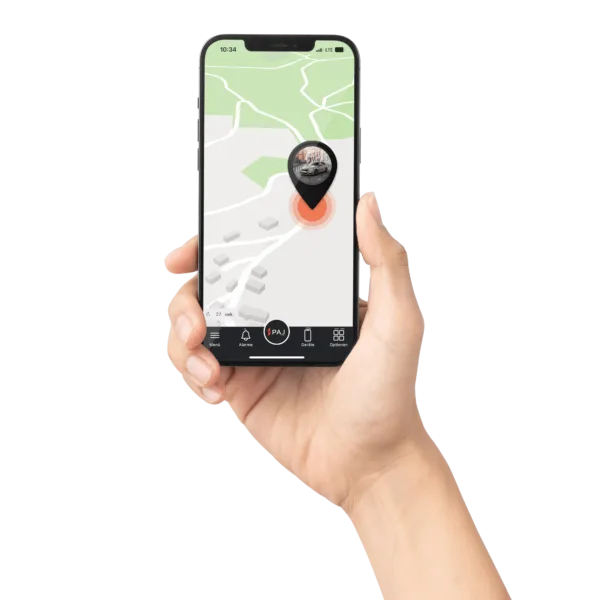 Mockup Smartphone in Hand mit FINDER Portal App von PAJ GPS