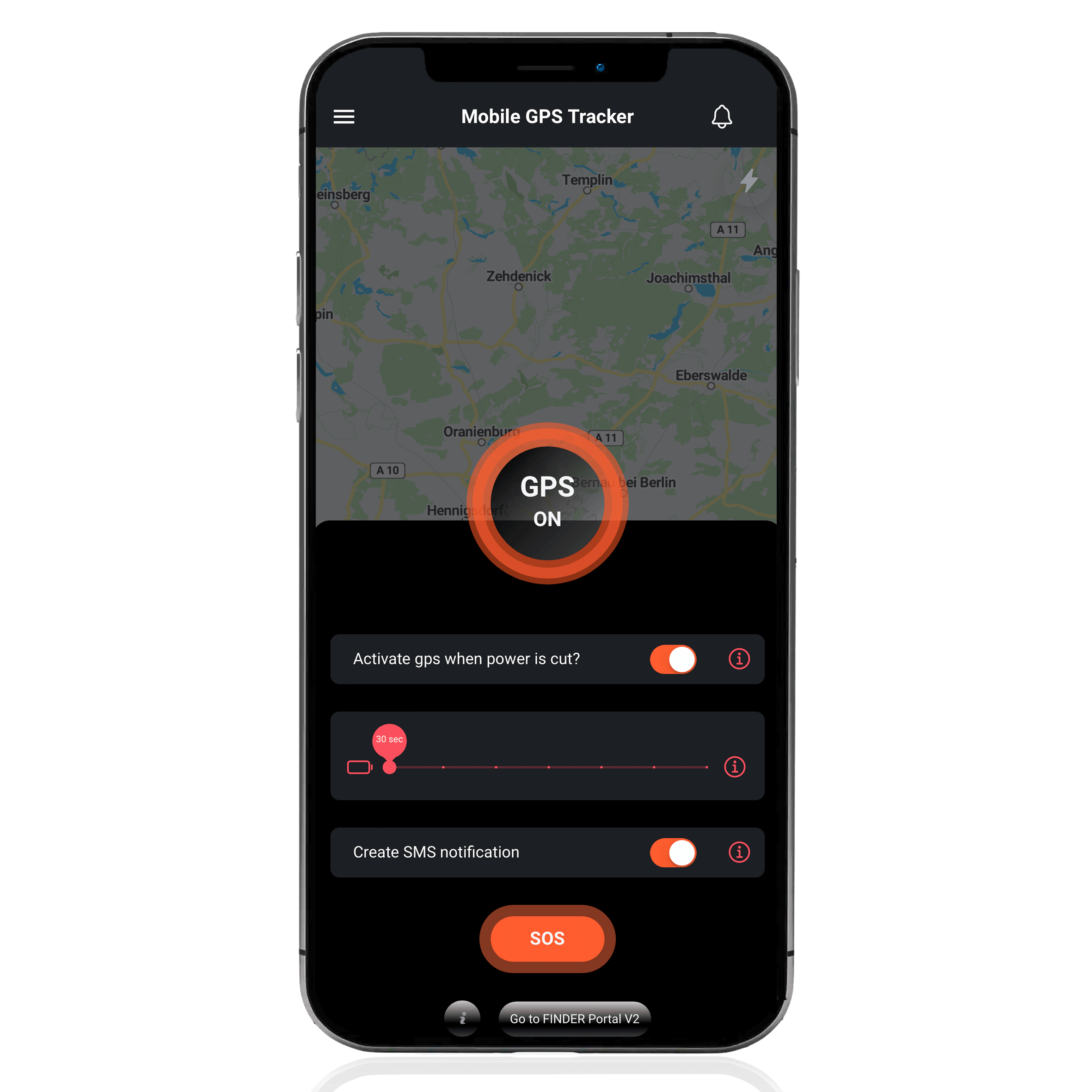 Handy Mockup mit Mobile GPS Tracker App von PAJ Homepage