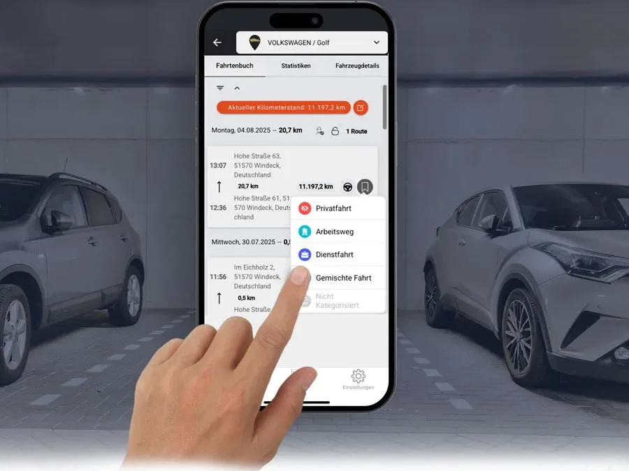 Das elektronische Fahrtenbuch von PAJ GPS unterscheidet zwischen privaten und geschaeftlichen Fahrten