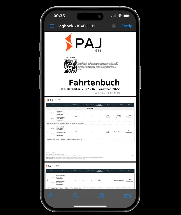 Muster Fahrtenbuch PAJ GPS