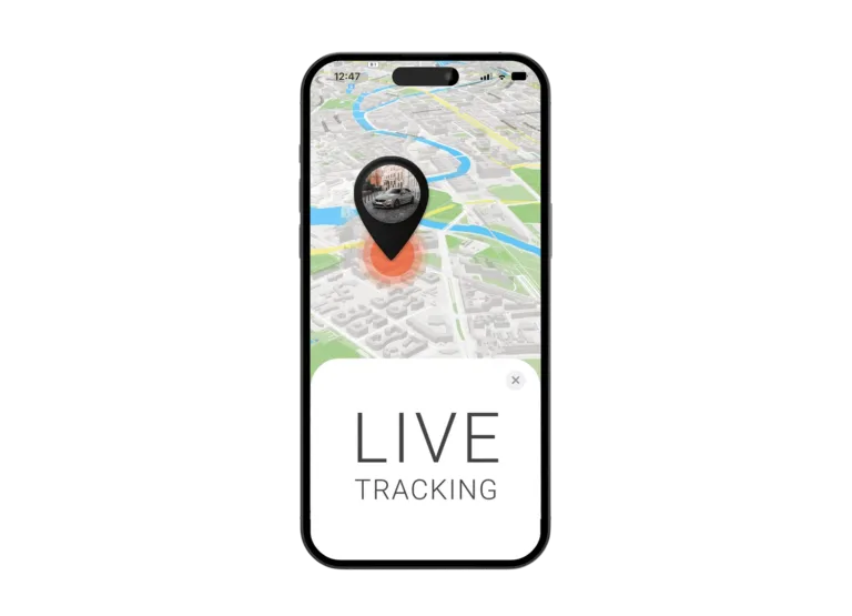 Mockup mit PAJ FINDER Portal App, Auto und LIVE Tracking