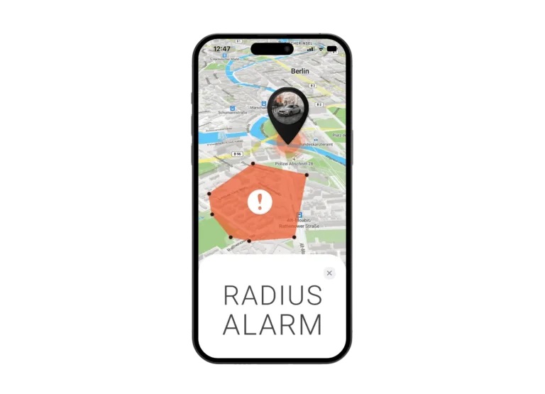 Mockup PAJ FINDER Portal App Radiusalarm für Autos
