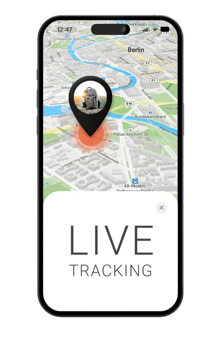 Screenshot der PAJ GPS-App, der die Live-Tracking-Option auf dem Bildschirm zeigt