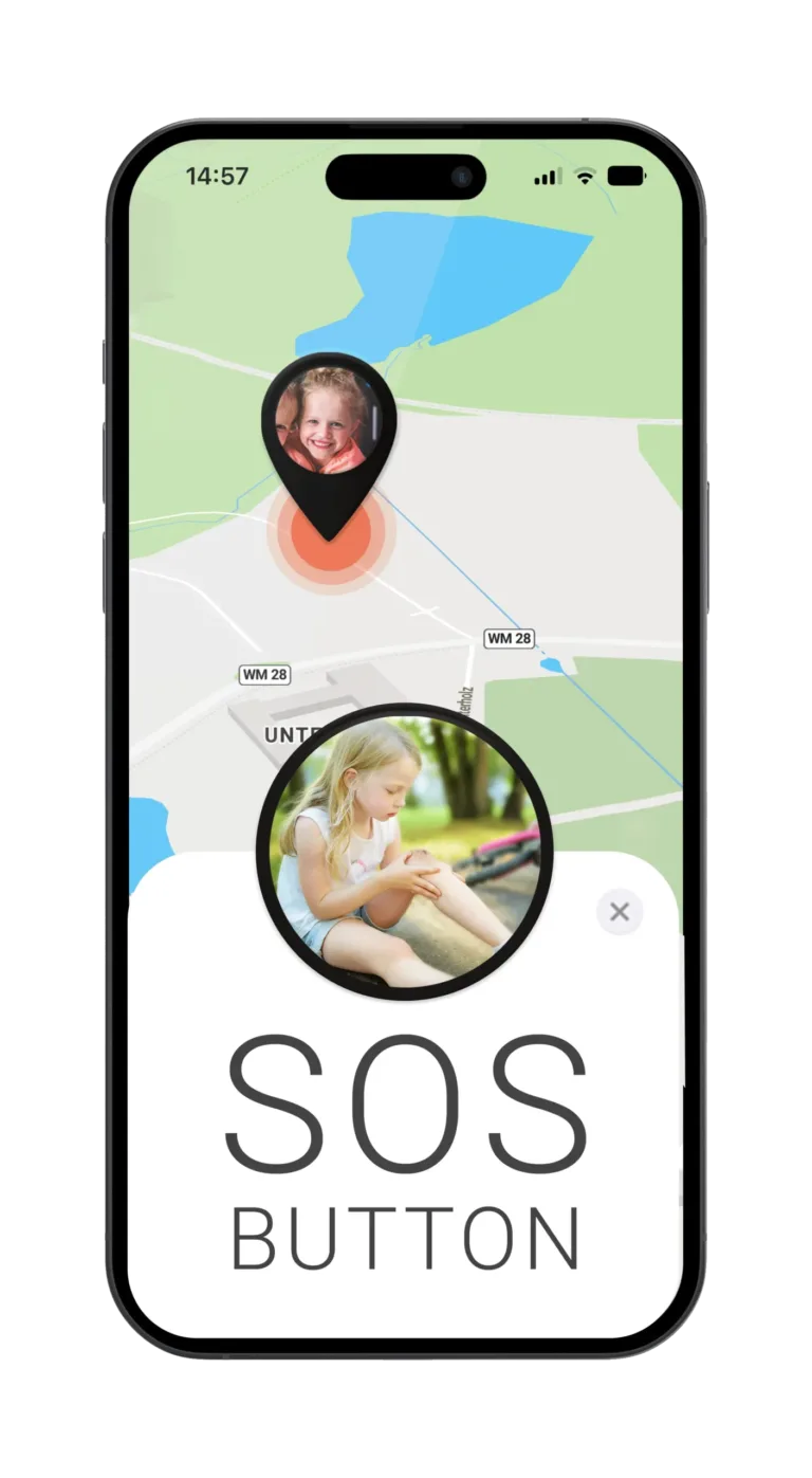 Mockup mit FINDER Portal, Kind und SOS-Taste