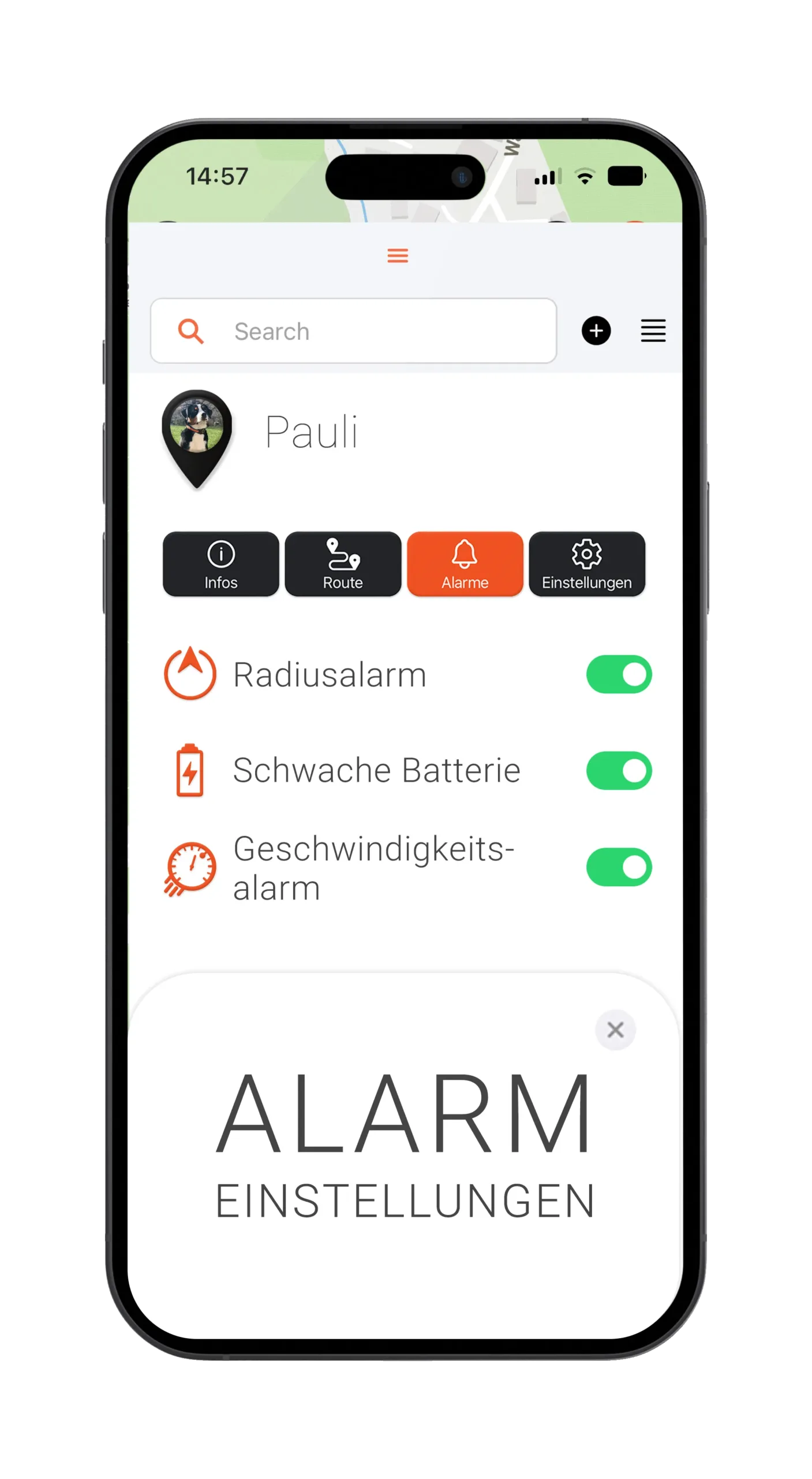 App Store Logo für PAJ GPS FINDER Portal AppPAJ FINDER App im Alarmmodus