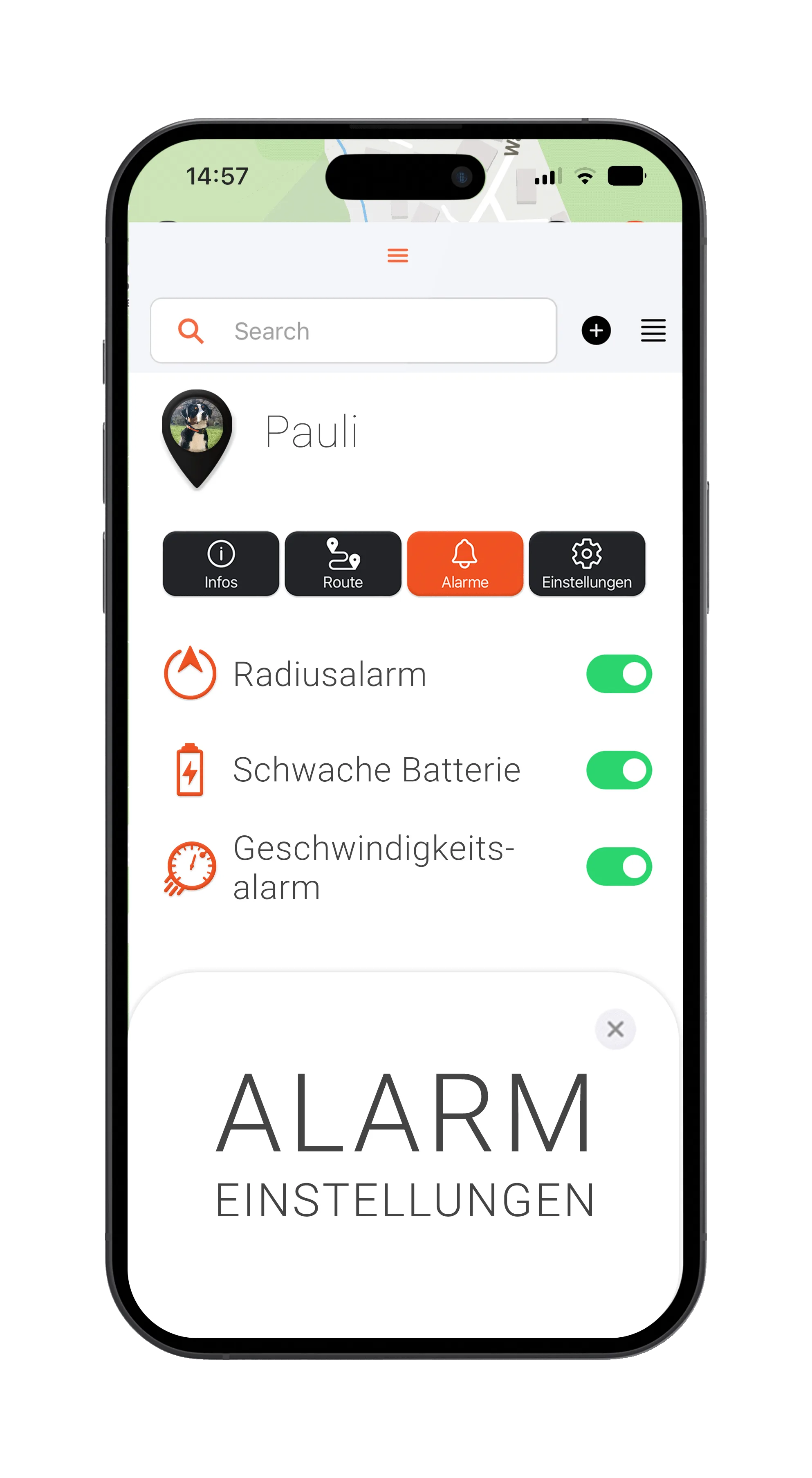 App Store Logo für PAJ GPS FINDER Portal AppPAJ FINDER App im Alarmmodus