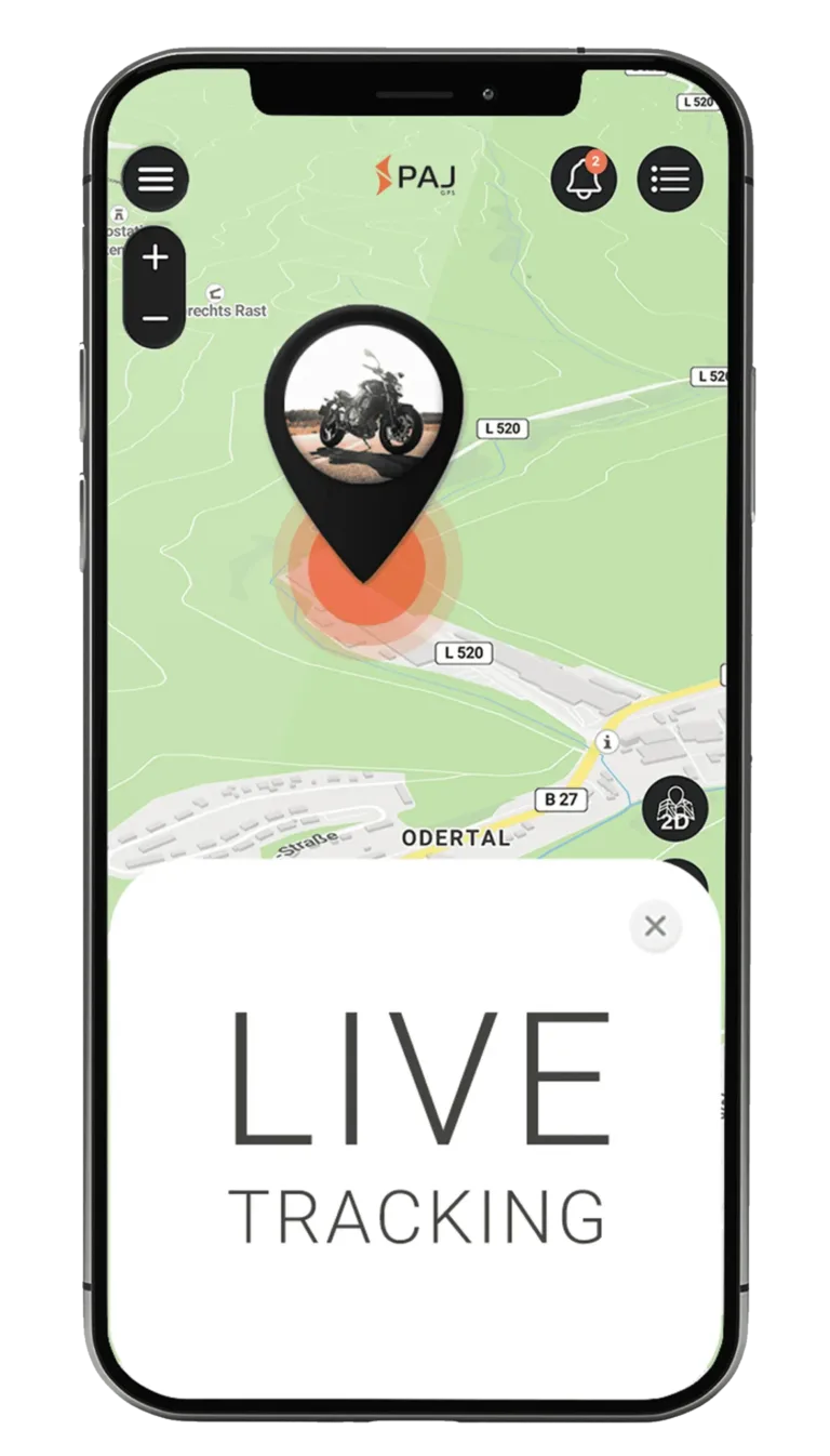 Mockup PAJ FINDER Portal App LIVE Tracking für Motorrad