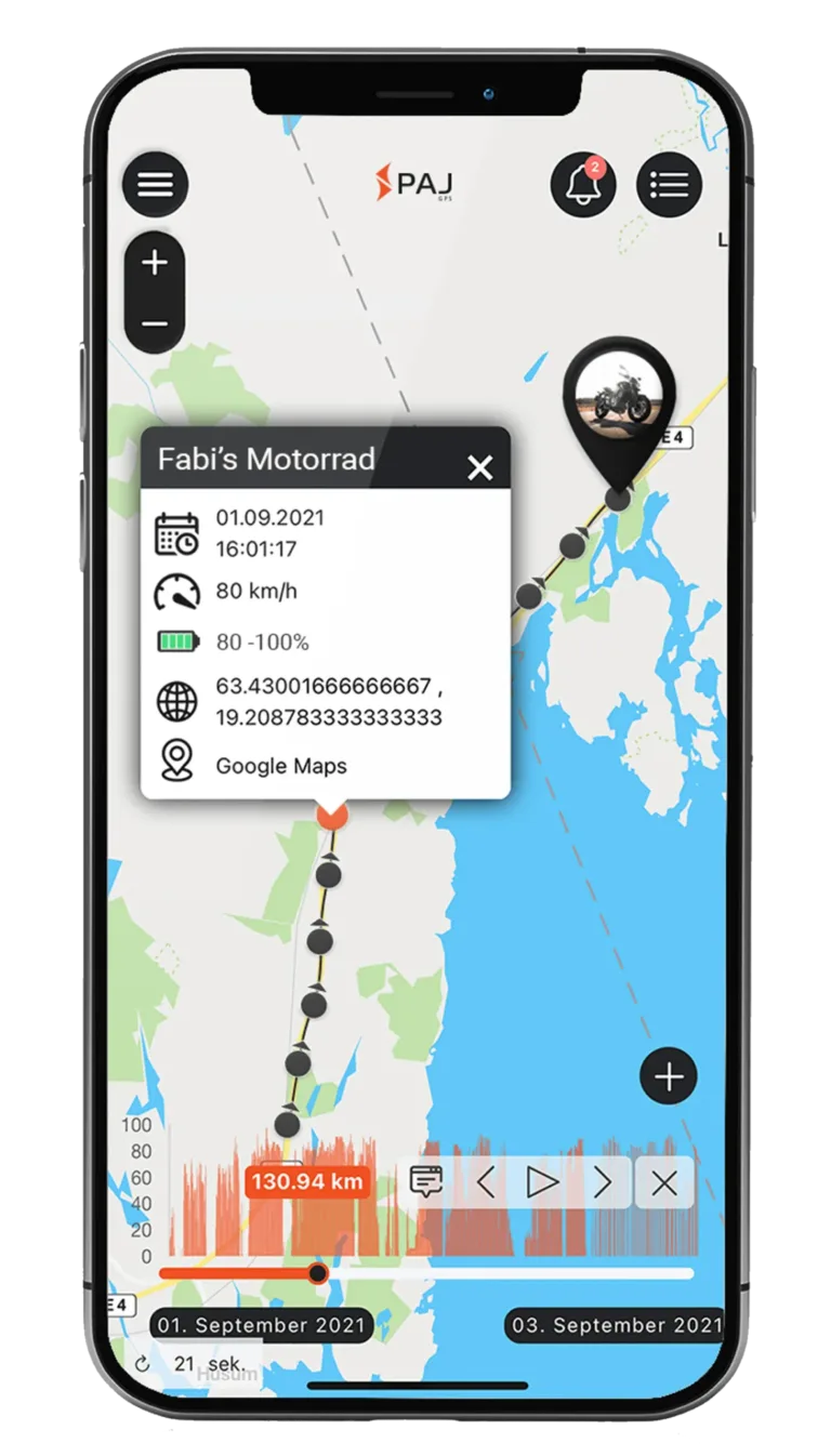 Mockup PAJ FINDER Portal App Streckenaufzeichnung für Motorrad
