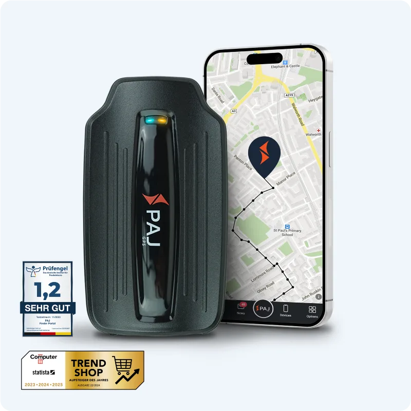 GPS Tracker von PAJ GPS und die Portal Finder App, Telematik-Award und CHIP Testsiege, und zertifizierte Spitzenqualität