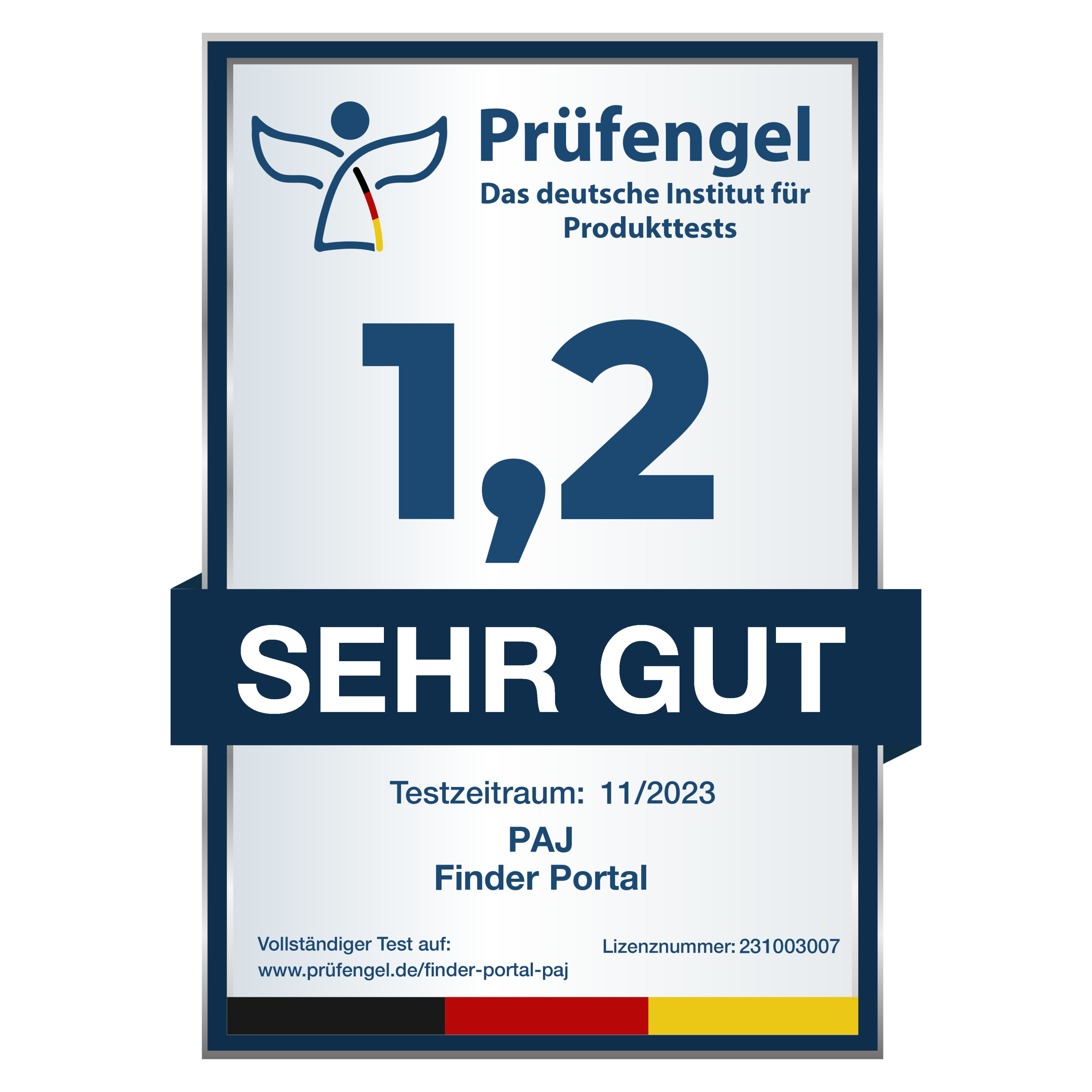 Prüfengel Siegel für FINDER Portal von PAJ GPS Tracker