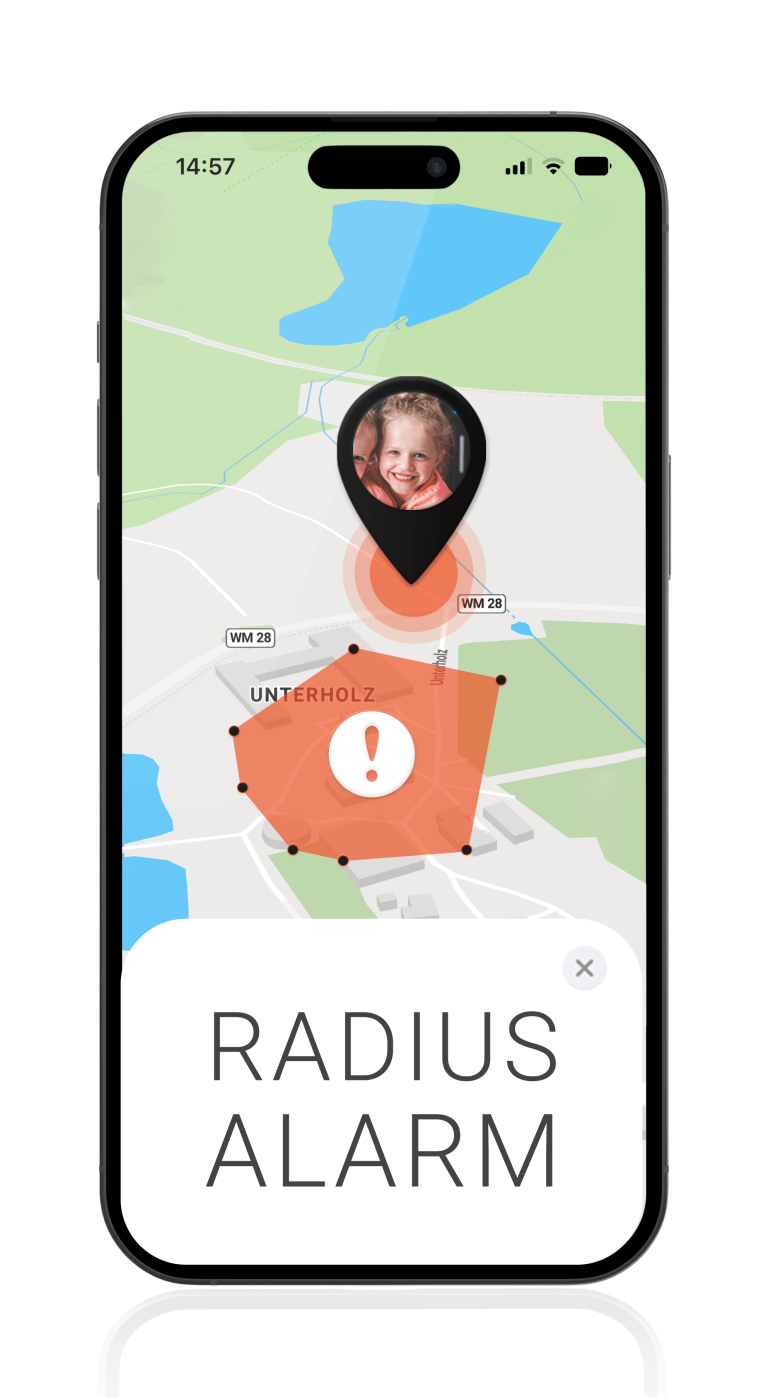 Mockup PAJ FINDER Portal App Radiusalarm für Kind