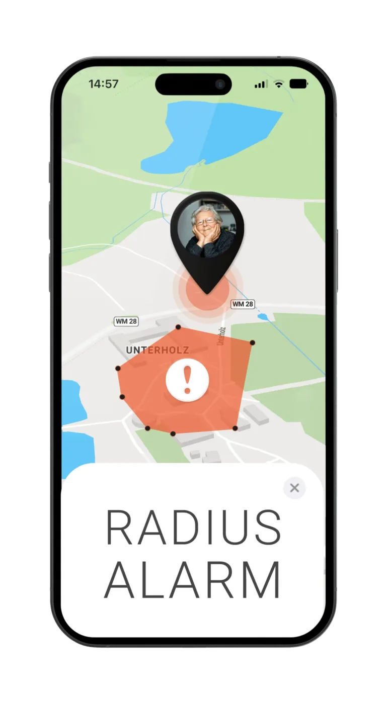 Mockup PAJ FINDER Portal App Radiusalarm für Senioren