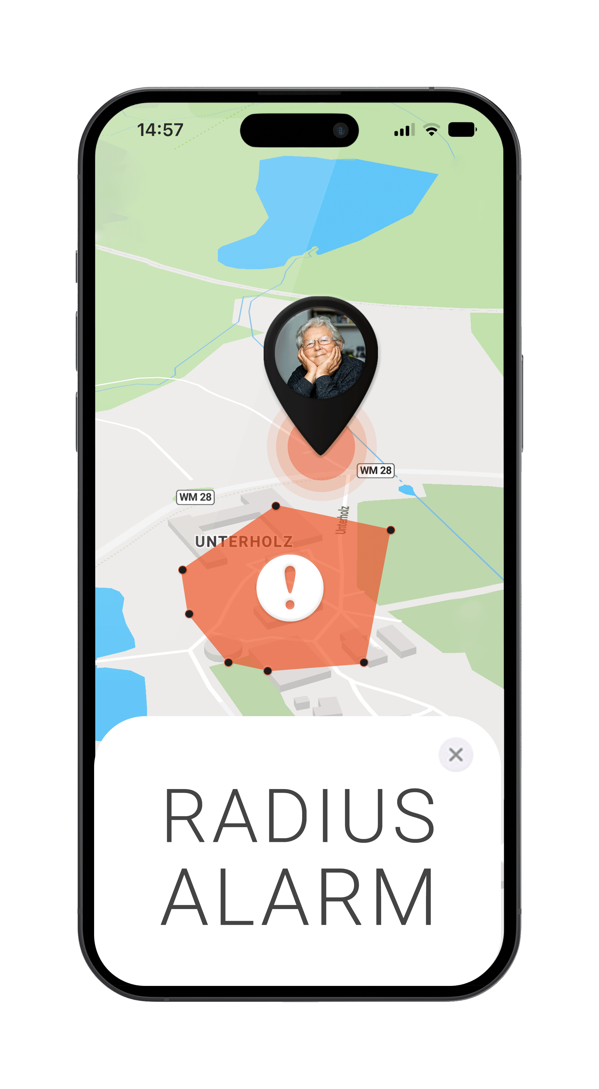 Mockup PAJ FINDER Portal App Radiusalarm für Senioren