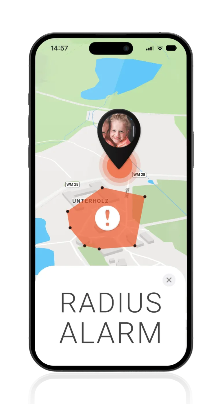 Mockup PAJ FINDER Portal App Radiusalarm für Kind