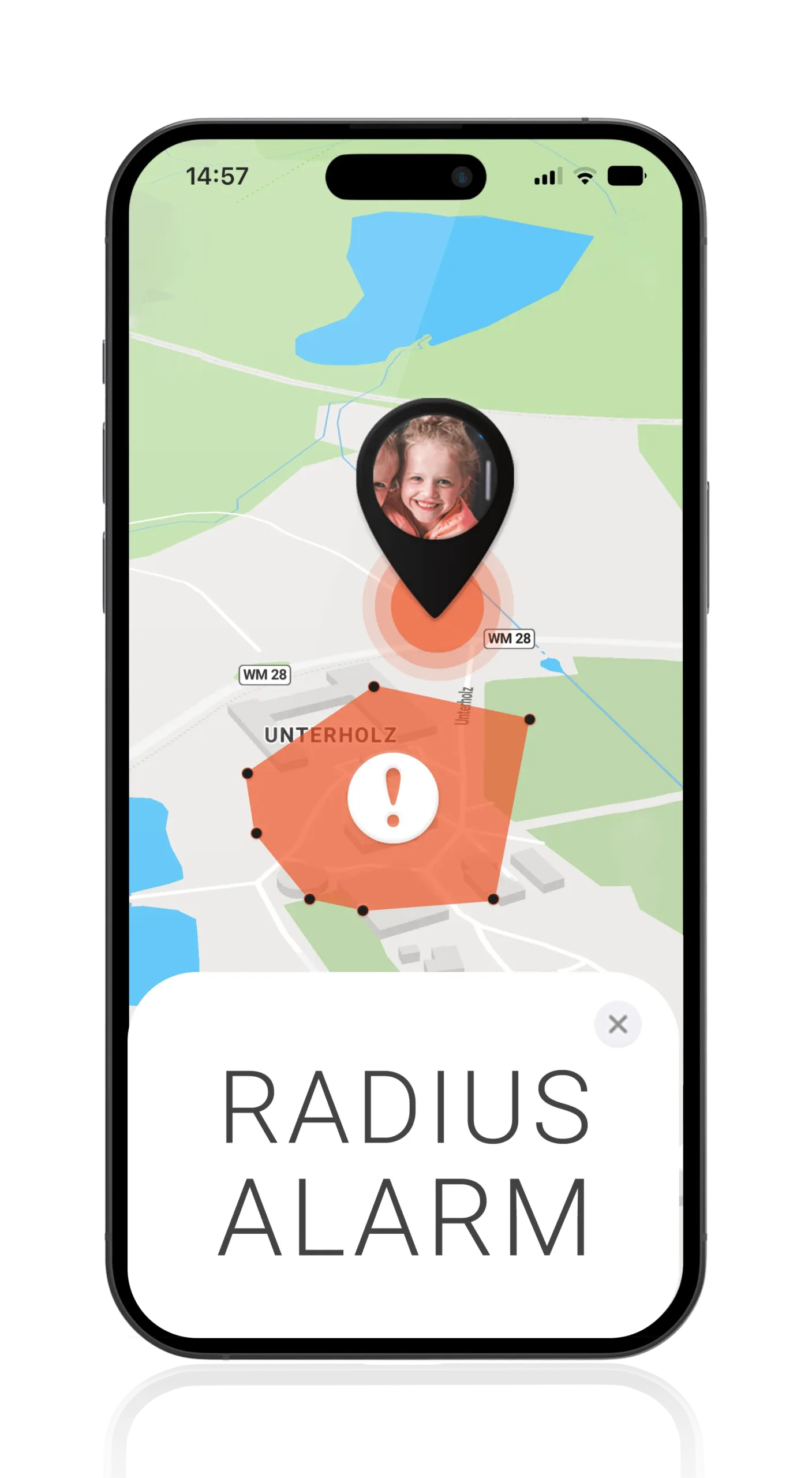 Mockup PAJ FINDER Portal App Radiusalarm für Kind