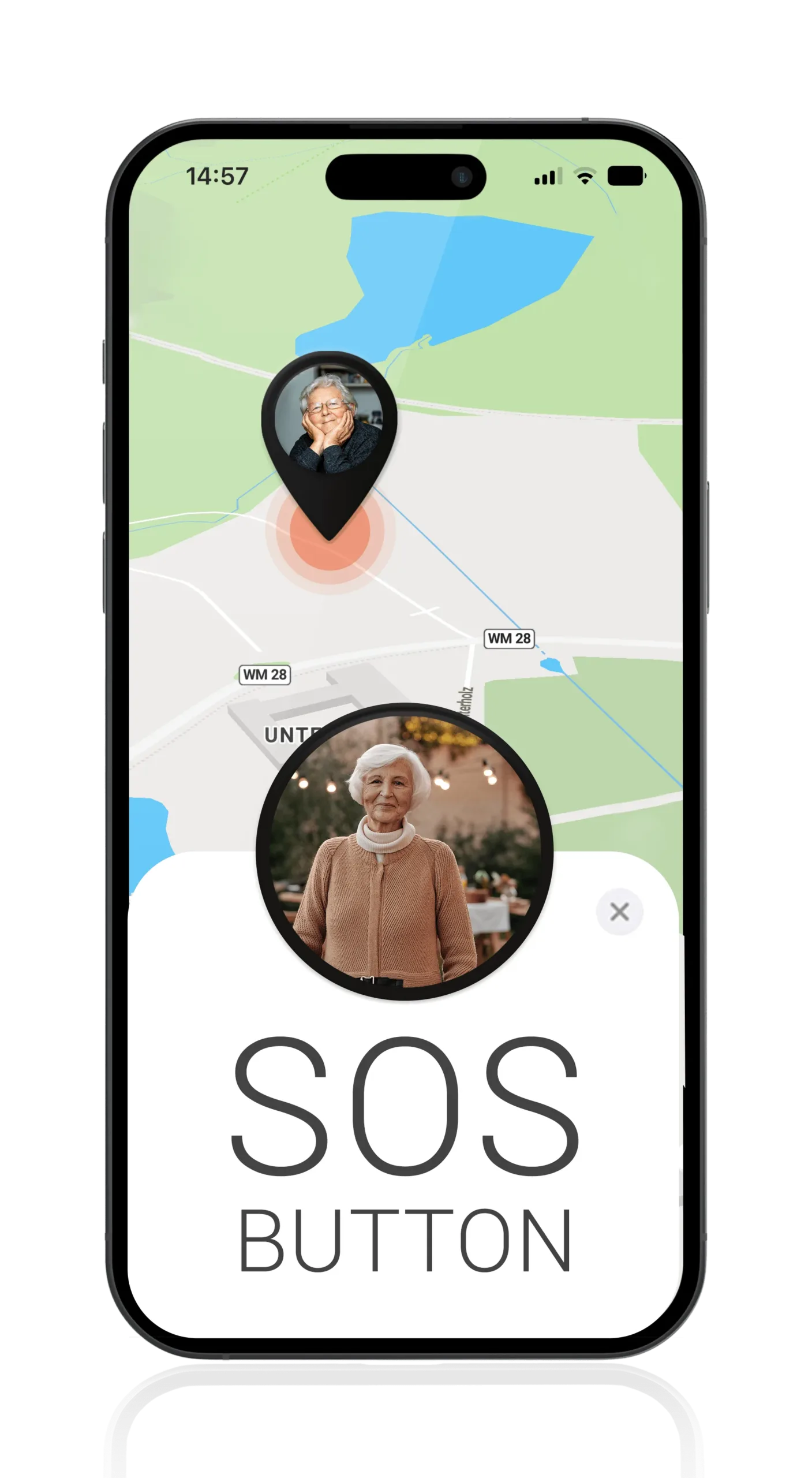Mockup PAJ FINDER Portal App SOS-Alarm für Senioren