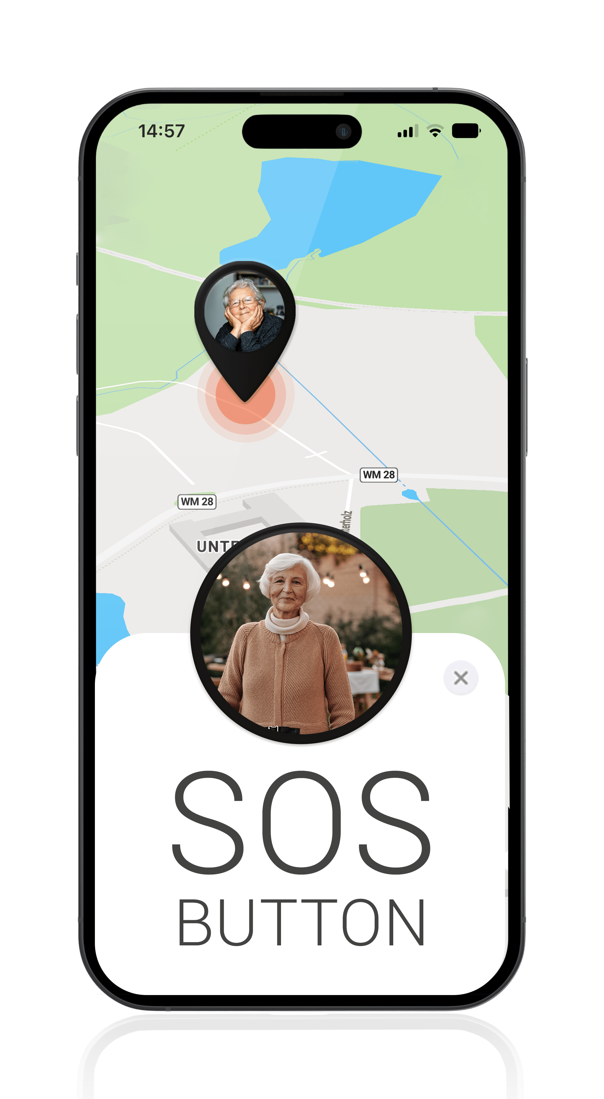 Mockup PAJ FINDER Portal App SOS-Alarm für Senioren