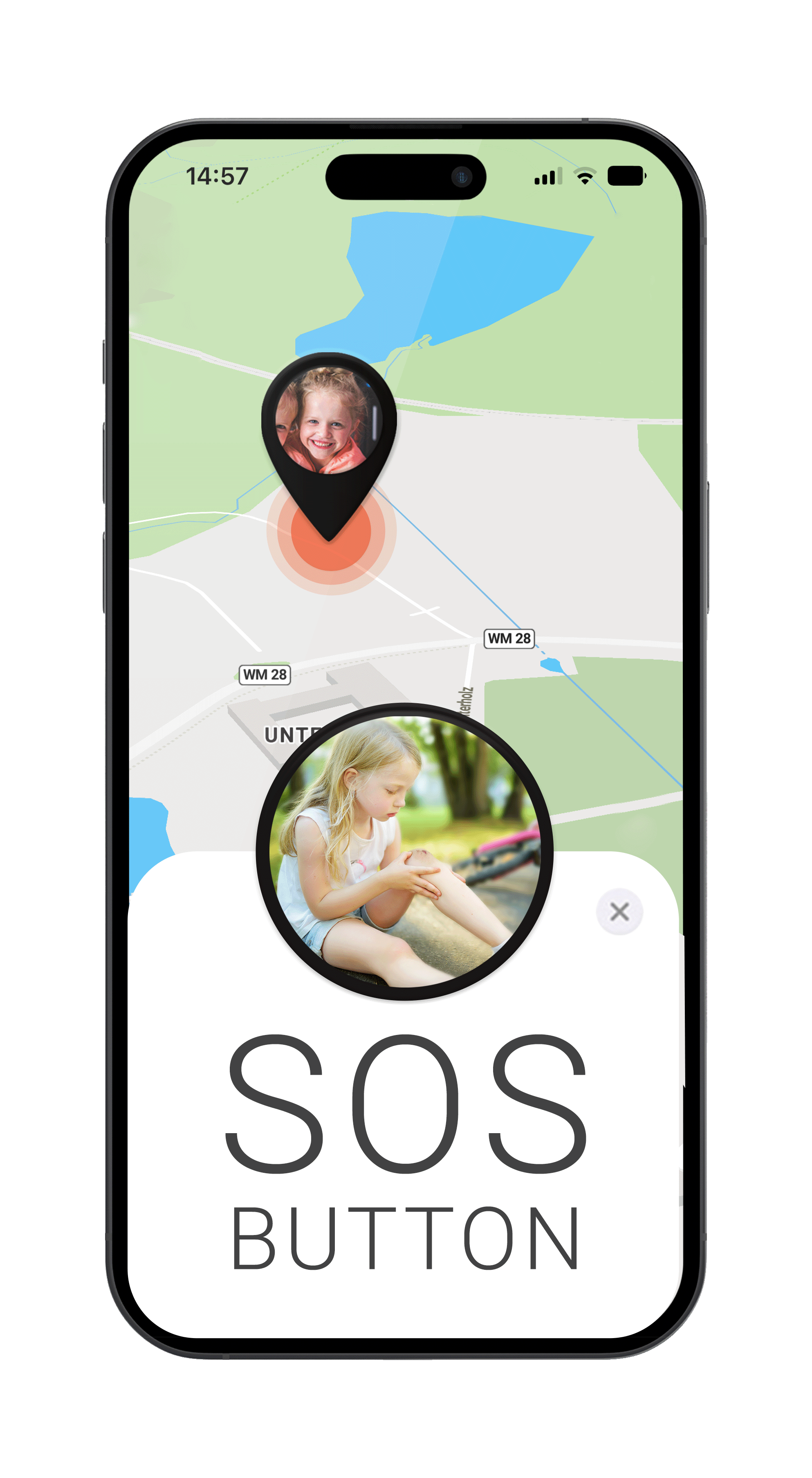 Mockup PAJ FINDER Portal App SOS-Alarm für Kind