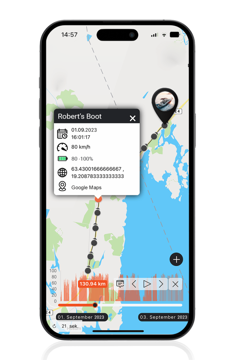 Mockup PAJ FINDER Portal App Streckenaufzeichnung für Boote