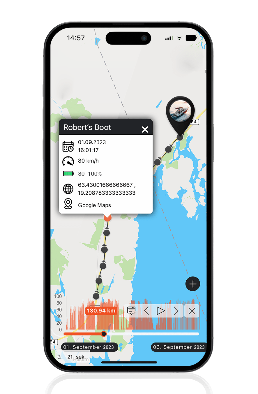 Mockup PAJ FINDER Portal App Streckenaufzeichnung für Boote