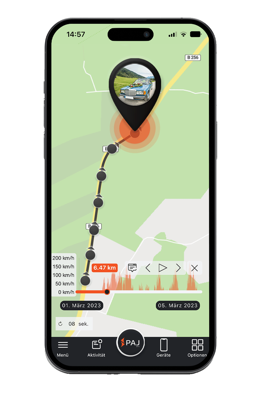 Mockup PAJ FINDER Portal App Streckenaufzeichnung für Oldtimer