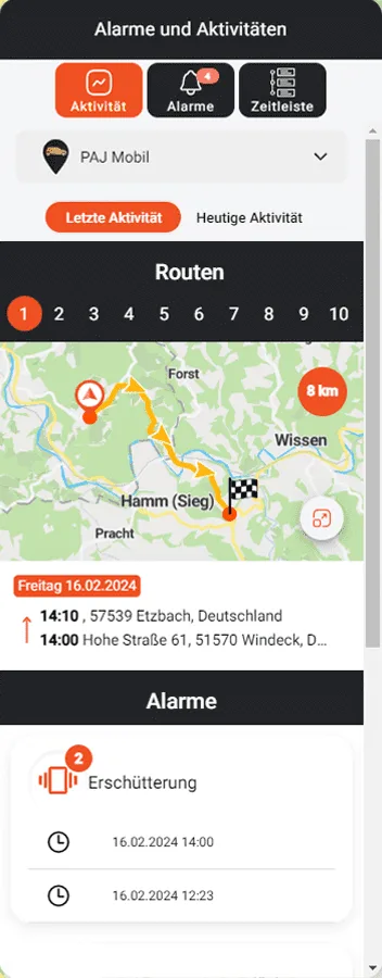 PAJ GPS Finder Portal mit anpassbaren Optionen für Tracking und Alarme