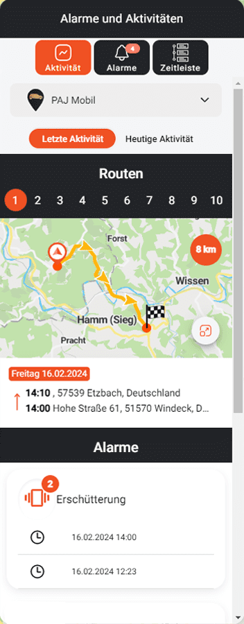 PAJ GPS Finder Portal mit anpassbaren Optionen für Tracking und Alarme