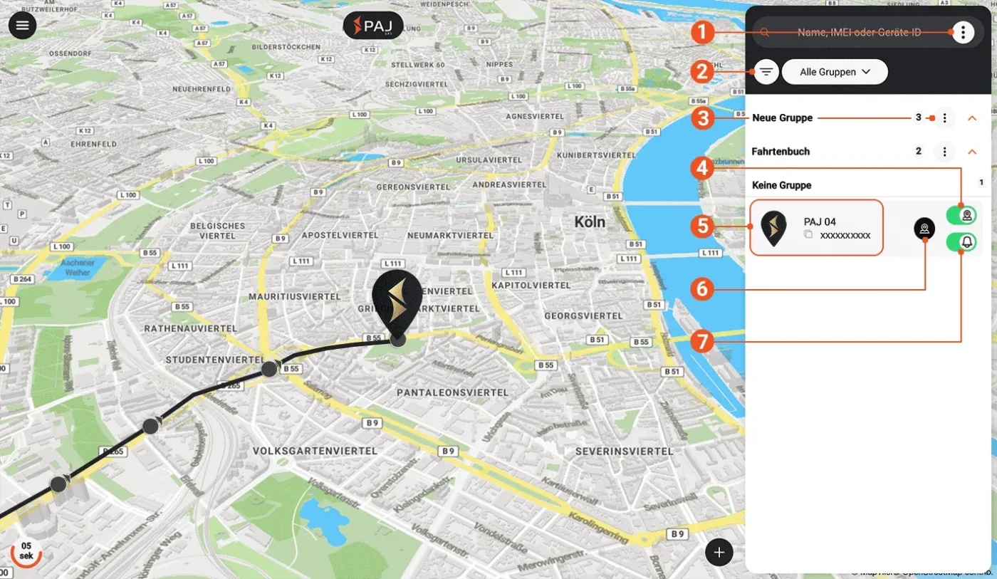 Bild der Karte im PAJ GPS Finder Portal