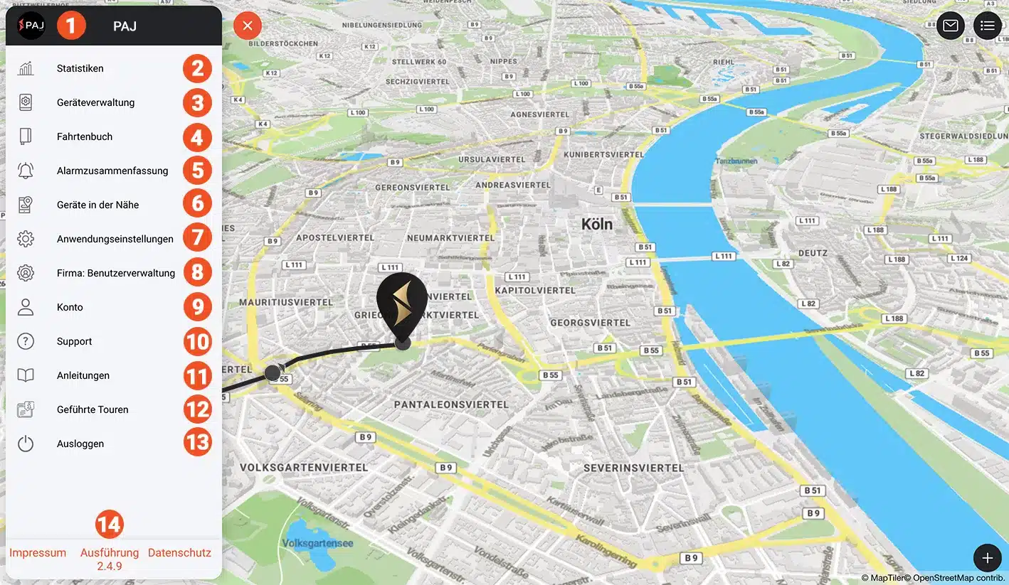Karte aus dem PAJ Finder-Portal