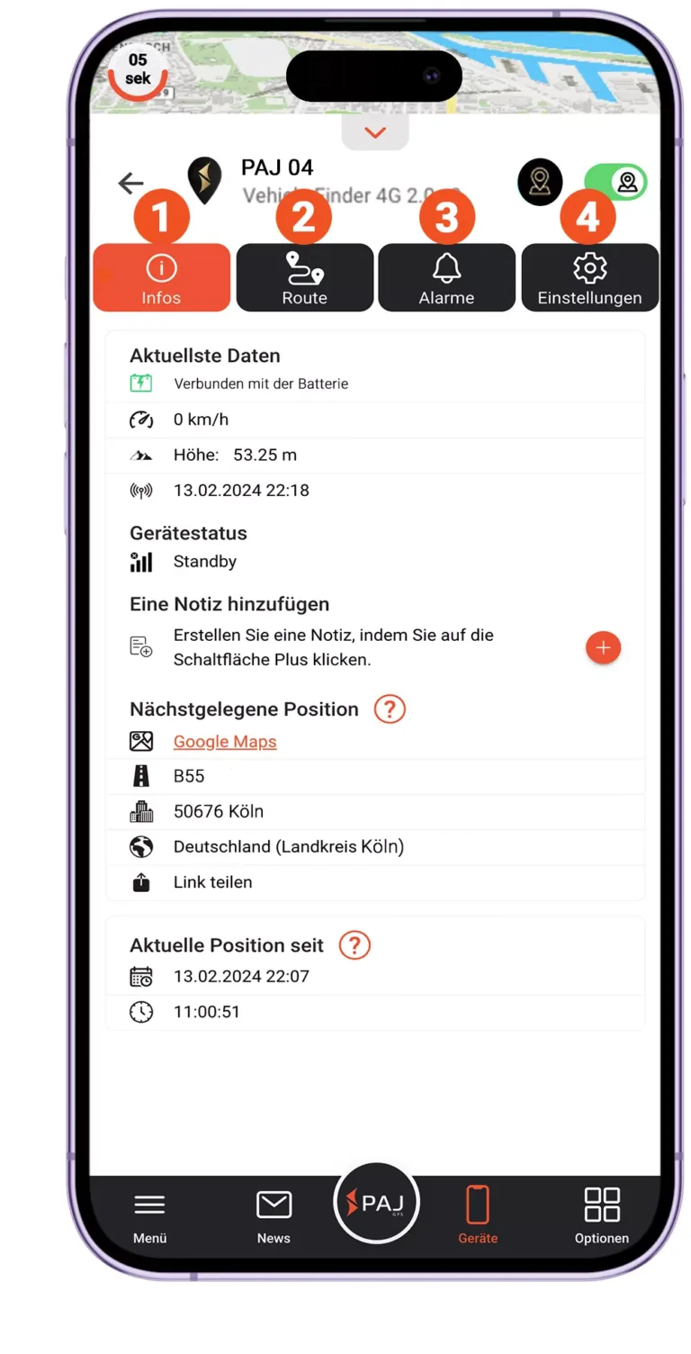 PAJ Finder-Portal auf einem Handy
