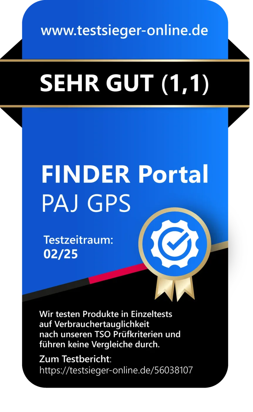Sehr-Gut-Siegel von testsieger-online für PAJ GPS FINDER Portal