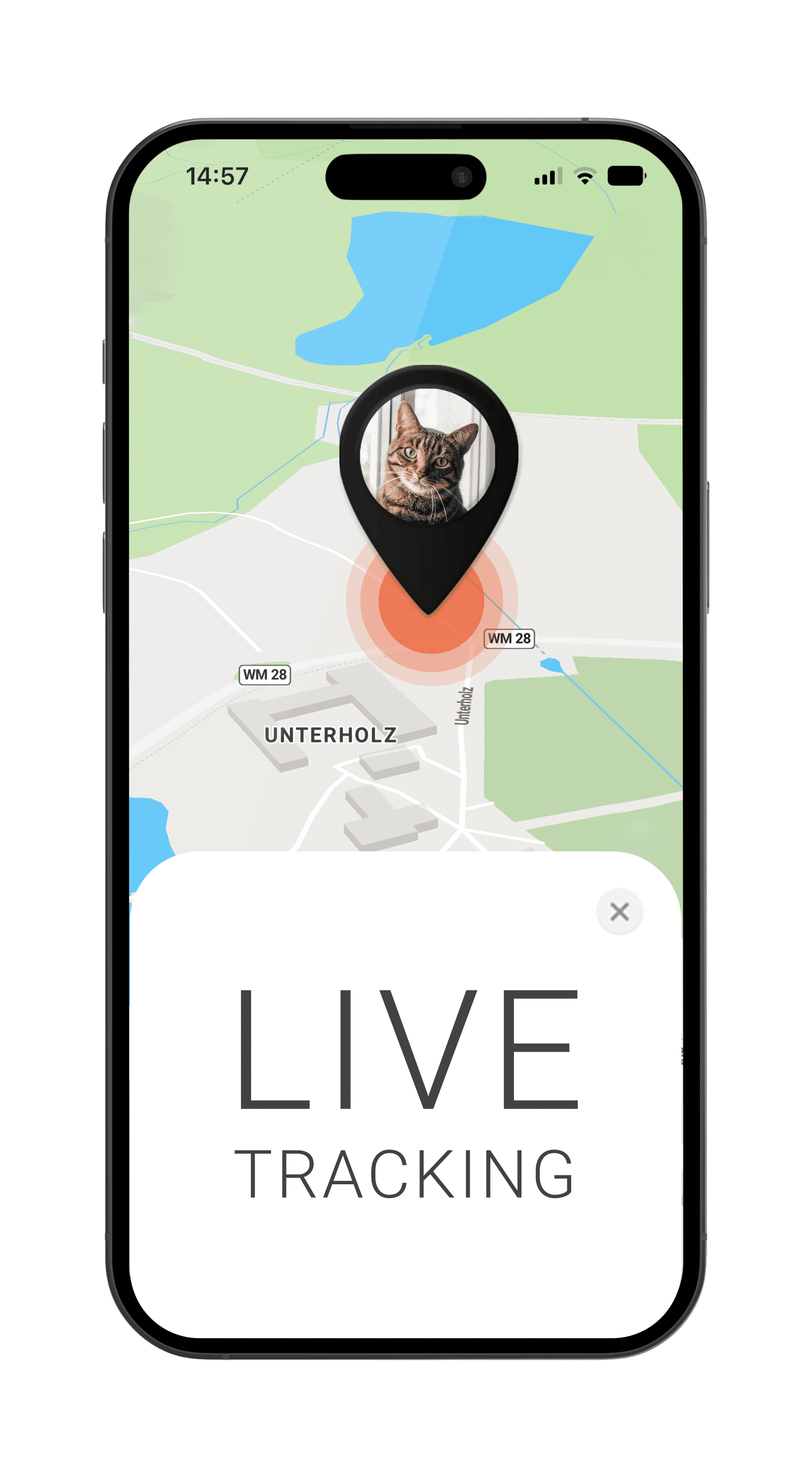 Mockup LIVE Tracking FINDER Portal PAJ GPS Tracker mit Katze