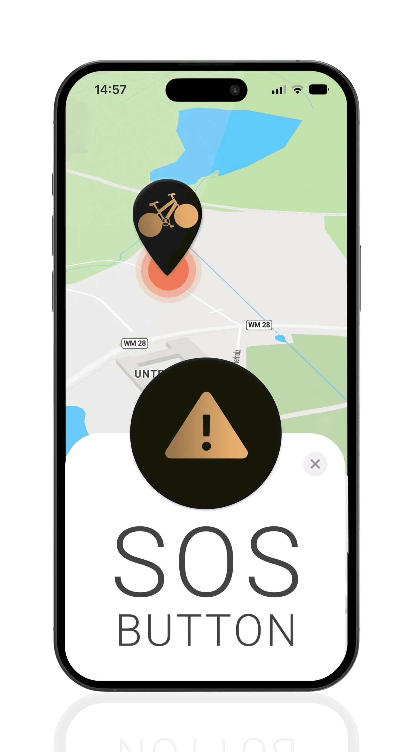Screenshot der App, der die SOS-Funktionalität auf dem Bildschirm zeigt