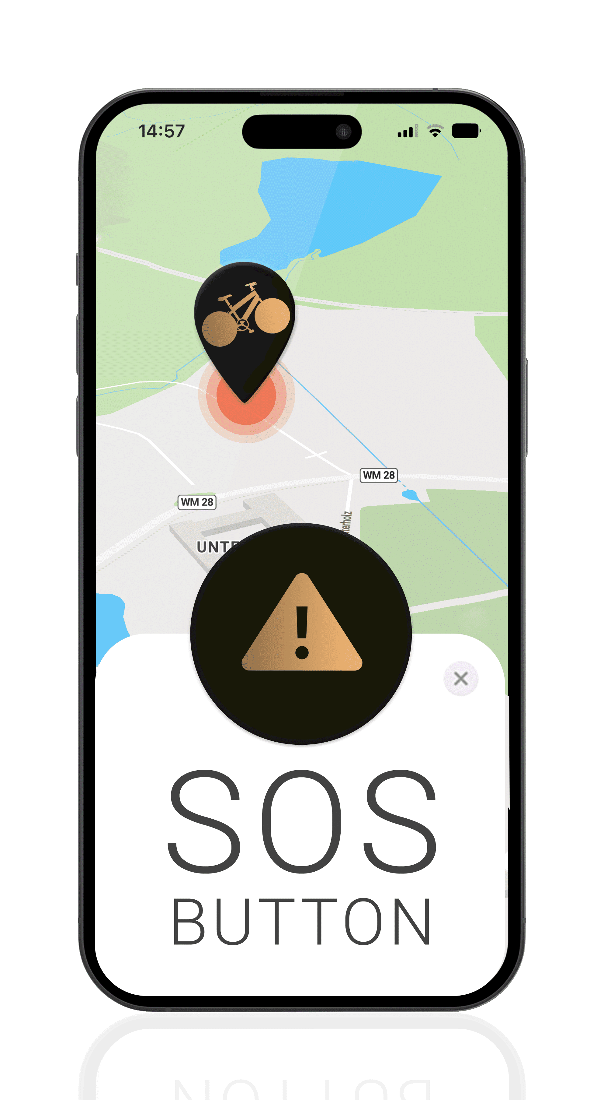 Screenshot der App, der die SOS-Funktionalität auf dem Bildschirm zeigt