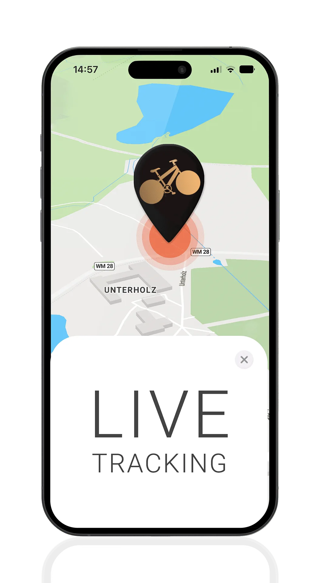 GPS-Tracker im Live-Tracking-Modus zeigt den aktuellen Standort auf der Karte an