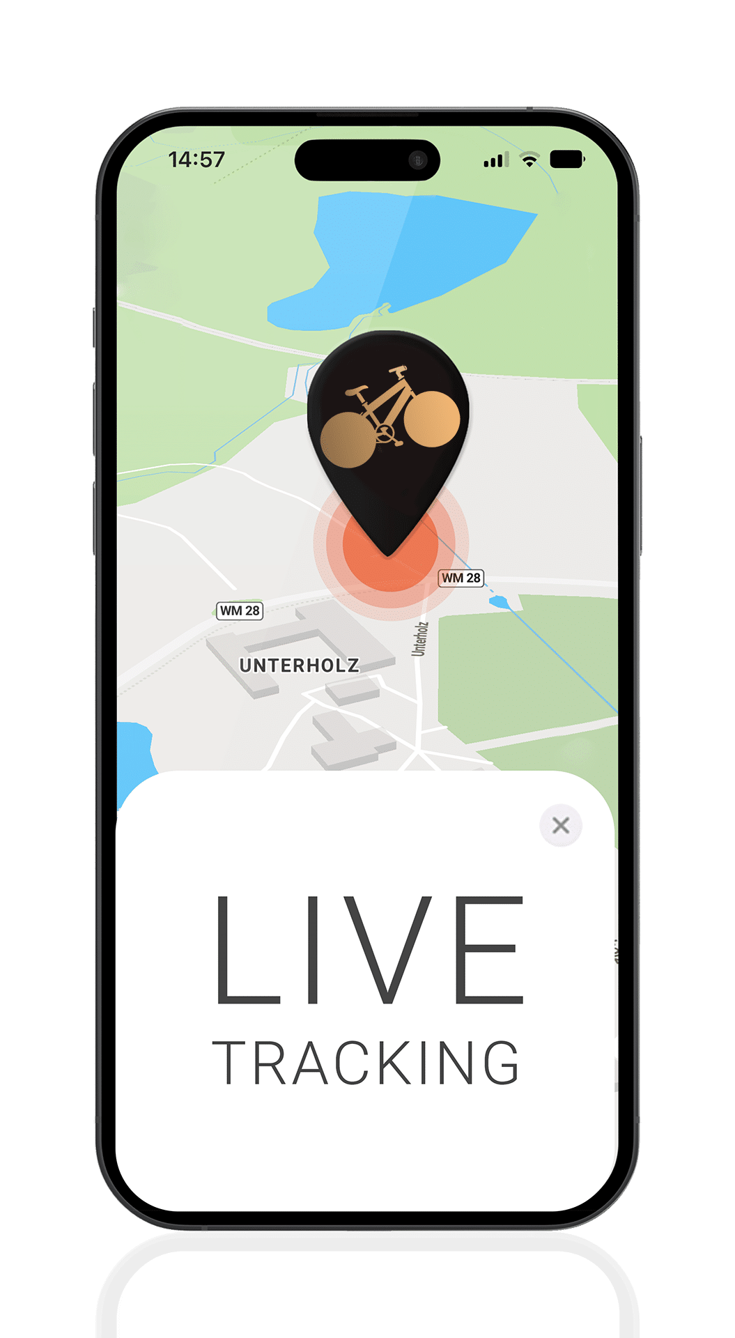 GPS-Tracker im Live-Tracking-Modus zeigt den aktuellen Standort auf der Karte an