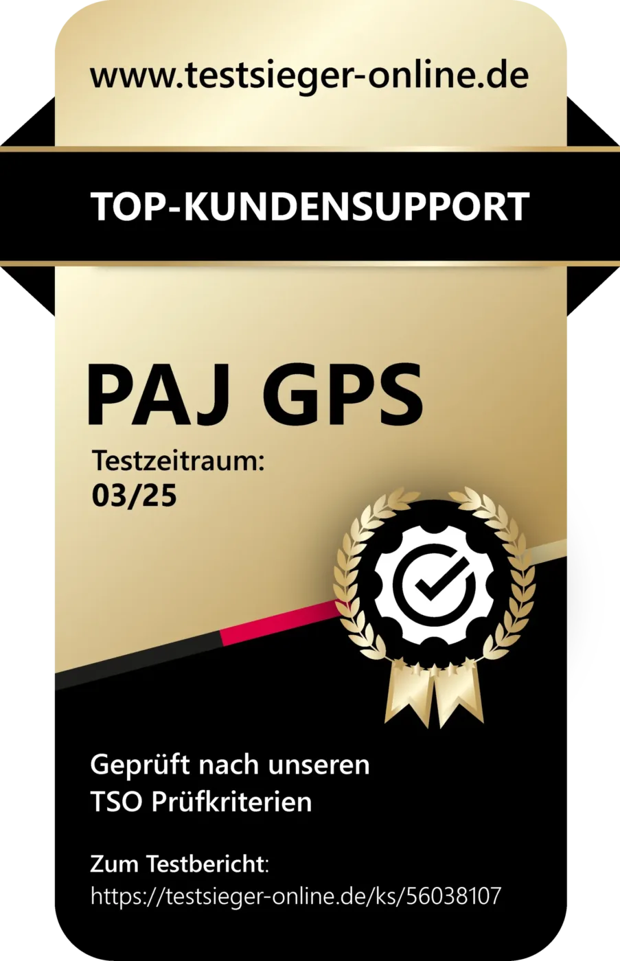 Top-Kundensupport-Siegel von testsieger-online für PAJ GPS Tracker Kundenservice