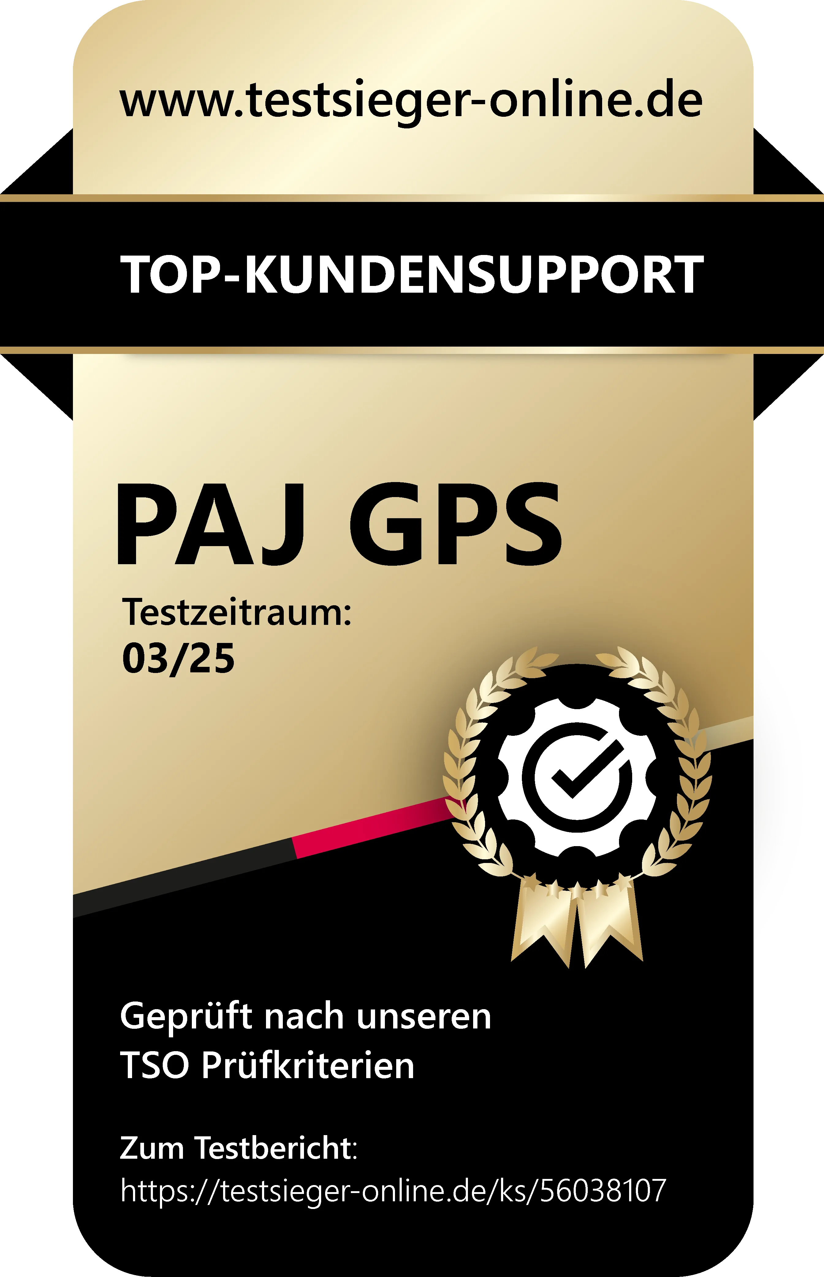 Top-Kundensupport-Siegel von testsieger-online für PAJ GPS Tracker Kundenservice