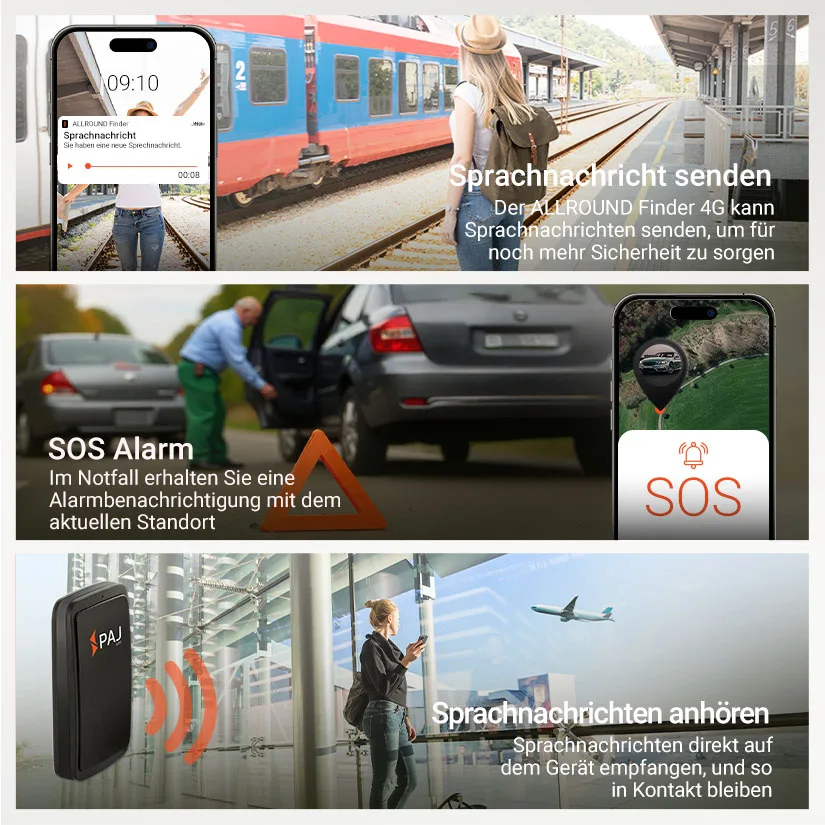 Funktionen des ALLROUND Finder 4G inkl. Sprachnachrichten-Funktion von PAJ GPS Tracker